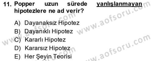 Bilim Felsefesi Dersi 2014 - 2015 Yılı (Final) Dönem Sonu Sınav Soruları 11. Soru