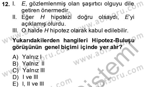 Bilim Felsefesi Dersi 2014 - 2015 Yılı (Final) Dönem Sonu Sınav Soruları 12. Soru