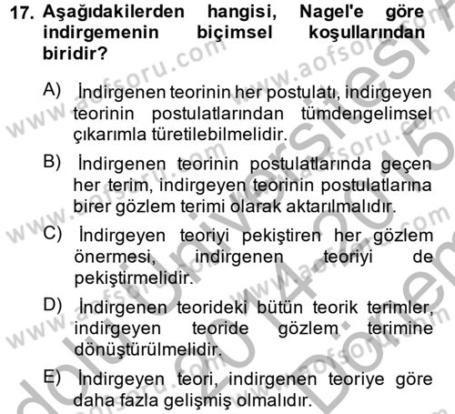 Bilim Felsefesi Dersi 2014 - 2015 Yılı (Final) Dönem Sonu Sınav Soruları 17. Soru