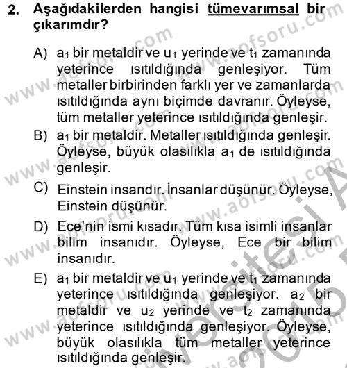 Bilim Felsefesi Dersi 2014 - 2015 Yılı (Final) Dönem Sonu Sınav Soruları 2. Soru