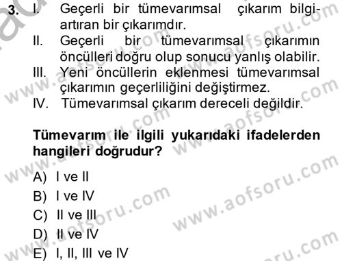 Bilim Felsefesi Dersi 2014 - 2015 Yılı (Final) Dönem Sonu Sınav Soruları 3. Soru