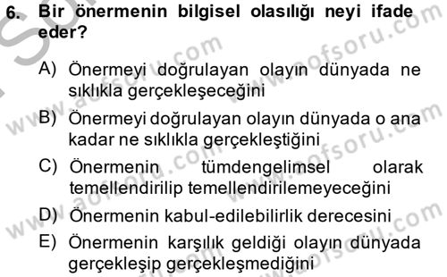 Bilim Felsefesi Dersi 2014 - 2015 Yılı (Final) Dönem Sonu Sınav Soruları 6. Soru