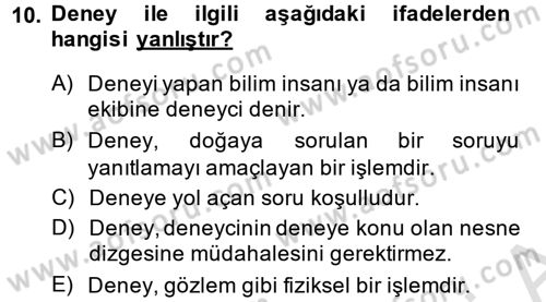 Bilim Felsefesi Dersi 2014 - 2015 Yılı Tek Ders Sınav Soruları 10. Soru
