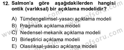 Bilim Felsefesi Dersi 2014 - 2015 Yılı Tek Ders Sınav Soruları 12. Soru