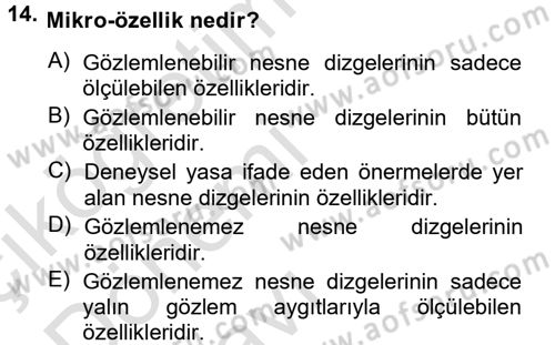 Bilim Felsefesi Dersi 2014 - 2015 Yılı Tek Ders Sınav Soruları 14. Soru