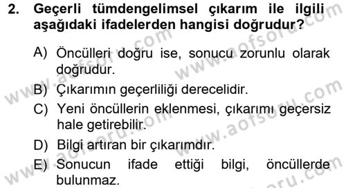 Bilim Felsefesi Dersi 2014 - 2015 Yılı Tek Ders Sınav Soruları 2. Soru