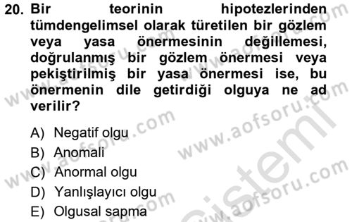 Bilim Felsefesi Dersi 2014 - 2015 Yılı Tek Ders Sınav Soruları 20. Soru