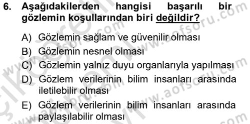 Bilim Felsefesi Dersi 2014 - 2015 Yılı Tek Ders Sınav Soruları 6. Soru