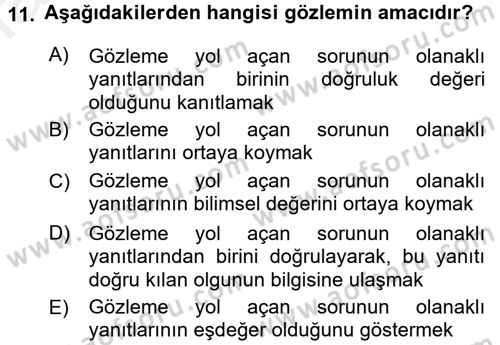Bilim Felsefesi Dersi Ara Sınavı Deneme Sınav Soruları 11. Soru