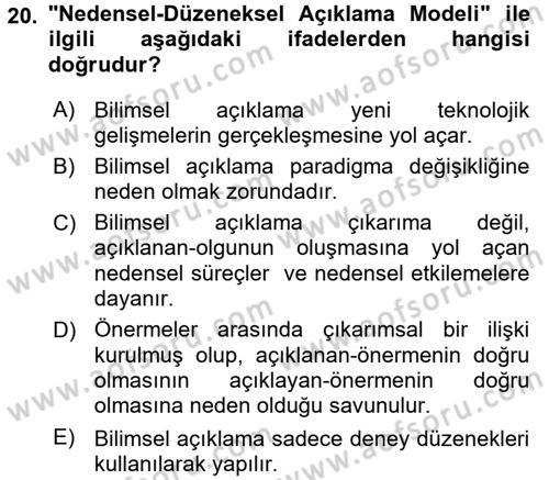 Bilim Felsefesi Dersi 2015 - 2016 Yılı (Vize) Ara Sınav Soruları 20. Soru