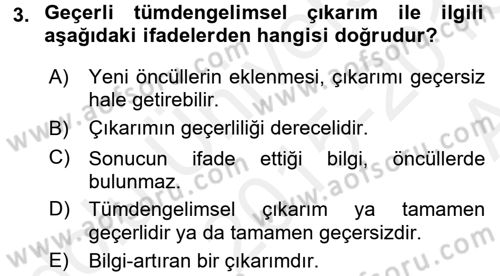 Bilim Felsefesi Dersi 2015 - 2016 Yılı (Vize) Ara Sınav Soruları 3. Soru