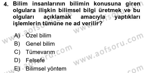 Bilim Felsefesi Dersi Ara Sınavı Deneme Sınav Soruları 4. Soru