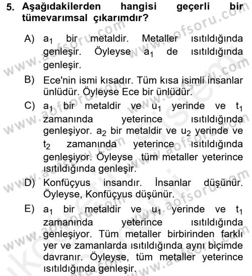 Bilim Felsefesi Dersi Ara Sınavı Deneme Sınav Soruları 5. Soru