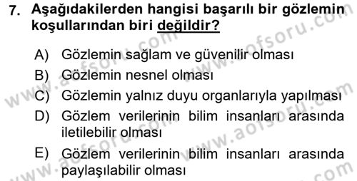 Bilim Felsefesi Dersi 2015 - 2016 Yılı (Vize) Ara Sınav Soruları 7. Soru