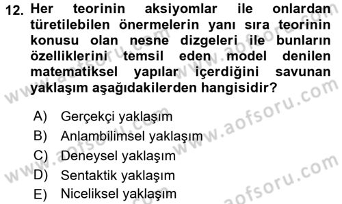 Bilim Felsefesi Dersi 2015 - 2016 Yılı (Final) Dönem Sonu Sınav Soruları 12. Soru