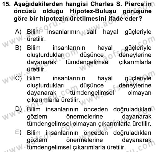 Bilim Felsefesi Dersi 2015 - 2016 Yılı (Final) Dönem Sonu Sınav Soruları 15. Soru