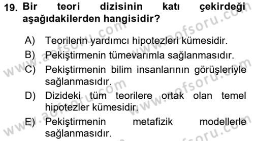 Bilim Felsefesi Dersi 2015 - 2016 Yılı (Final) Dönem Sonu Sınav Soruları 19. Soru