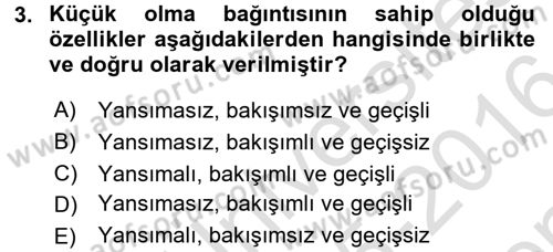 Bilim Felsefesi Dersi 2015 - 2016 Yılı (Final) Dönem Sonu Sınav Soruları 3. Soru
