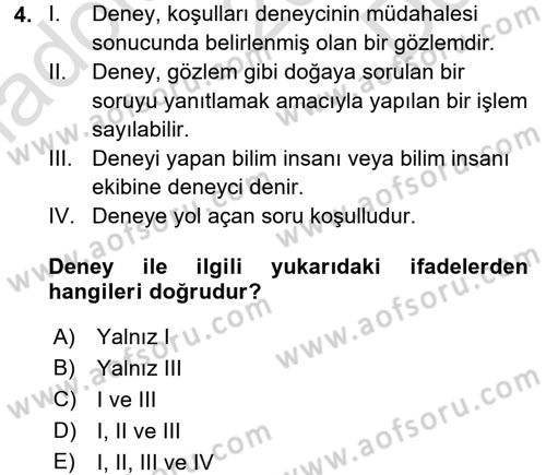 Bilim Felsefesi Dersi 2015 - 2016 Yılı (Final) Dönem Sonu Sınav Soruları 4. Soru