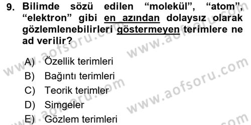 Bilim Felsefesi Dersi 2015 - 2016 Yılı (Final) Dönem Sonu Sınav Soruları 9. Soru