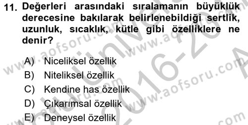 Bilim Felsefesi Dersi Ara Sınavı Deneme Sınav Soruları 11. Soru