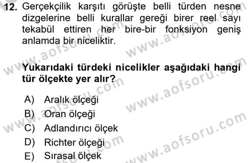 Bilim Felsefesi Dersi Ara Sınavı Deneme Sınav Soruları 12. Soru