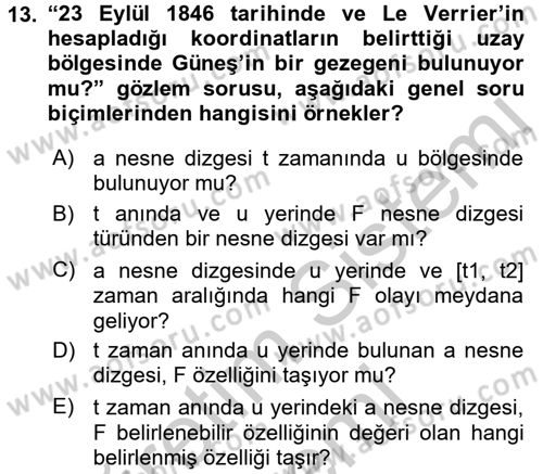 Bilim Felsefesi Dersi 2016 - 2017 Yılı (Vize) Ara Sınav Soruları 13. Soru