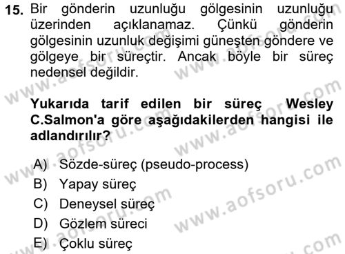 Bilim Felsefesi Dersi Ara Sınavı Deneme Sınav Soruları 15. Soru
