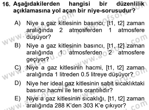 Bilim Felsefesi Dersi 2016 - 2017 Yılı (Vize) Ara Sınav Soruları 16. Soru