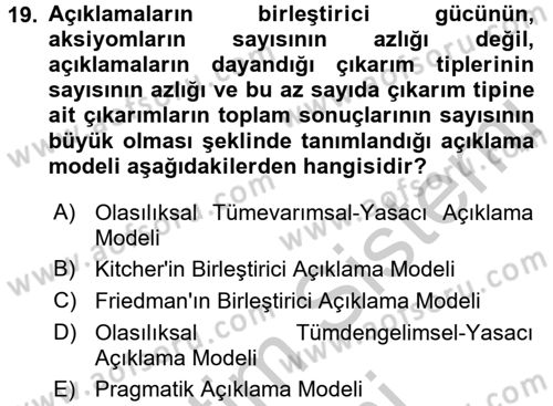 Bilim Felsefesi Dersi Ara Sınavı Deneme Sınav Soruları 19. Soru