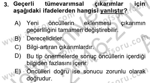 Bilim Felsefesi Dersi 2016 - 2017 Yılı (Vize) Ara Sınav Soruları 3. Soru