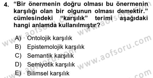 Bilim Felsefesi Dersi Ara Sınavı Deneme Sınav Soruları 4. Soru