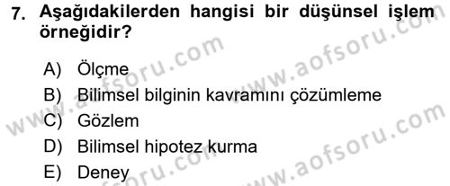 Bilim Felsefesi Dersi Ara Sınavı Deneme Sınav Soruları 7. Soru