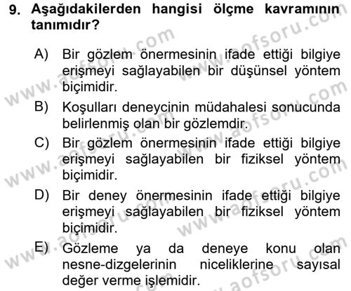 Bilim Felsefesi Dersi 2016 - 2017 Yılı (Vize) Ara Sınav Soruları 9. Soru