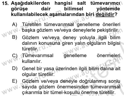 Bilim Felsefesi Dersi 2016 - 2017 Yılı (Final) Dönem Sonu Sınav Soruları 15. Soru