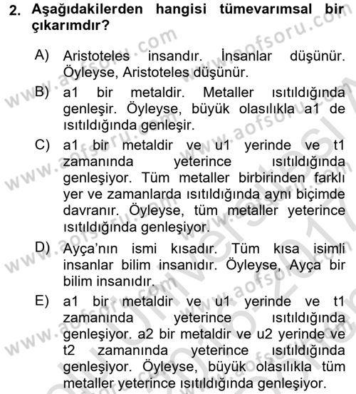 Bilim Felsefesi Dersi 2016 - 2017 Yılı (Final) Dönem Sonu Sınav Soruları 2. Soru