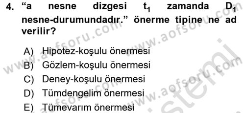 Bilim Felsefesi Dersi 2016 - 2017 Yılı (Final) Dönem Sonu Sınav Soruları 4. Soru
