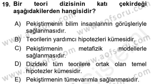 Bilim Felsefesi Dersi 2017 - 2018 Yılı 3 Ders Sınav Soruları 19. Soru