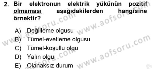 Bilim Felsefesi Dersi 2017 - 2018 Yılı 3 Ders Sınav Soruları 2. Soru