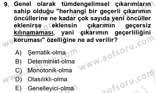 Bilim Felsefesi Dersi 2017 - 2018 Yılı 3 Ders Sınav Soruları 9. Soru