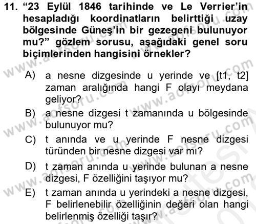 Bilim Felsefesi Dersi Ara Sınavı Deneme Sınav Soruları 11. Soru