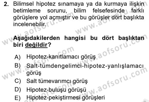 Bilim Felsefesi Dersi Ara Sınavı Deneme Sınav Soruları 2. Soru