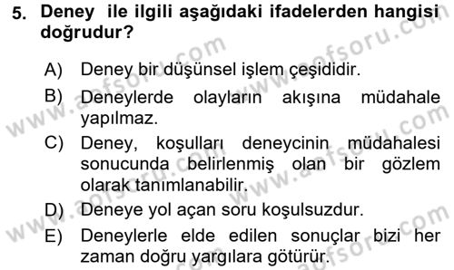 Bilim Felsefesi Dersi Ara Sınavı Deneme Sınav Soruları 5. Soru