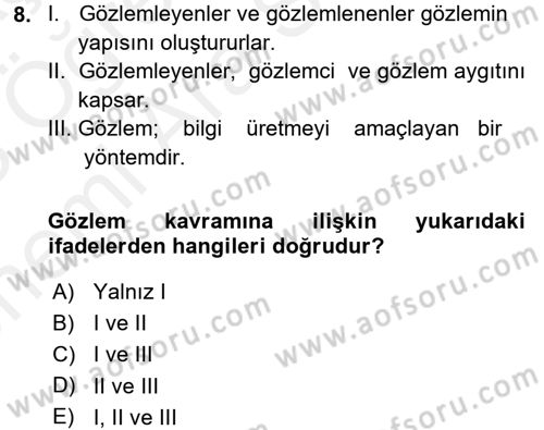 Bilim Felsefesi Dersi Ara Sınavı Deneme Sınav Soruları 8. Soru