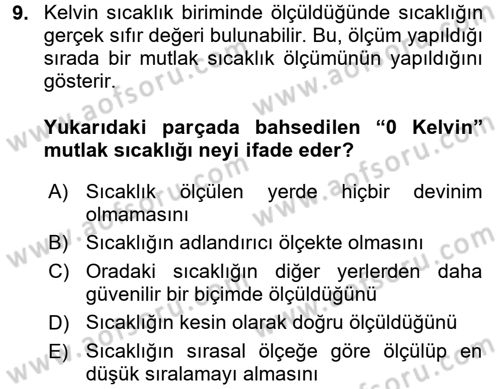 Bilim Felsefesi Dersi Ara Sınavı Deneme Sınav Soruları 9. Soru