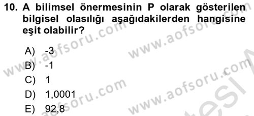 Bilim Felsefesi Dersi 2018 - 2019 Yılı 3 Ders Sınav Soruları 10. Soru
