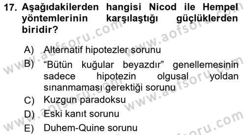 Bilim Felsefesi Dersi 2018 - 2019 Yılı 3 Ders Sınav Soruları 17. Soru
