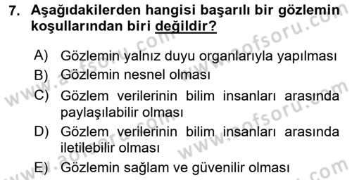 Bilim Felsefesi Dersi 2018 - 2019 Yılı 3 Ders Sınav Soruları 7. Soru