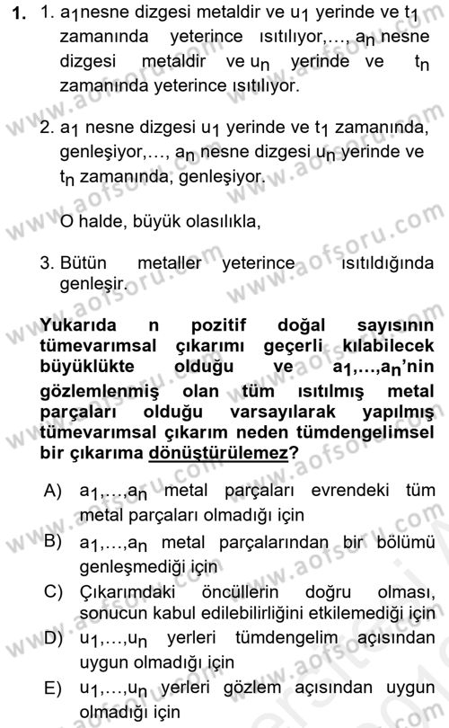 Bilim Felsefesi Dersi Ara Sınavı Deneme Sınav Soruları 1. Soru