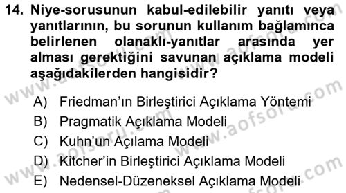 Bilim Felsefesi Dersi 2018 - 2019 Yılı (Vize) Ara Sınav Soruları 14. Soru
